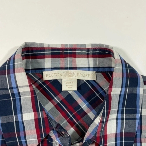 Boston Proper Womens Peplum Plaid Shirt Button Front Size 2 - Picture 4 of 6